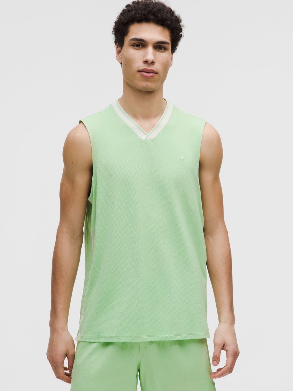 Lululemon Mesh-Panelled Tennis Sleeveless Shirt, Kale Krush/Light Ivory, Size XL